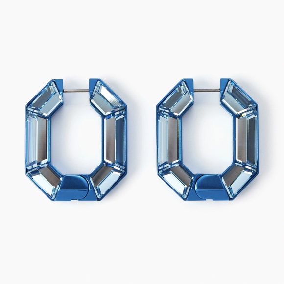 Swarovski Jewelry - Swarovski Blue Lucent Octagon Hoop Earrings
